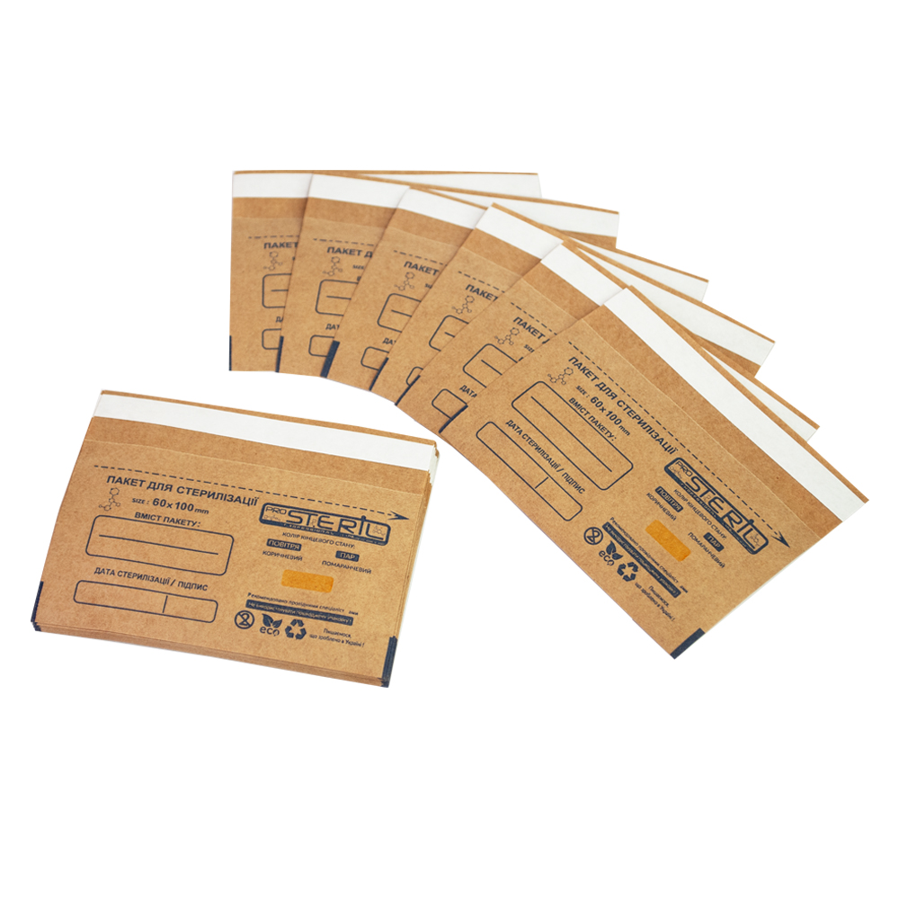 Крафт-пакети для стерилізації ProSteril 60х100 мм коричневі 100 шт/уп